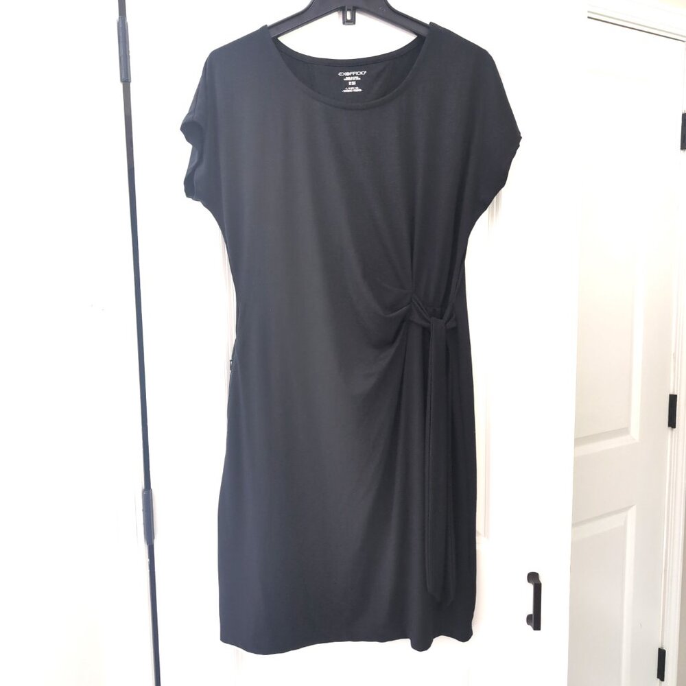 ExOfficio Side Tie Faux Wrap Athletic Travel Dress Size Large Black Breathable